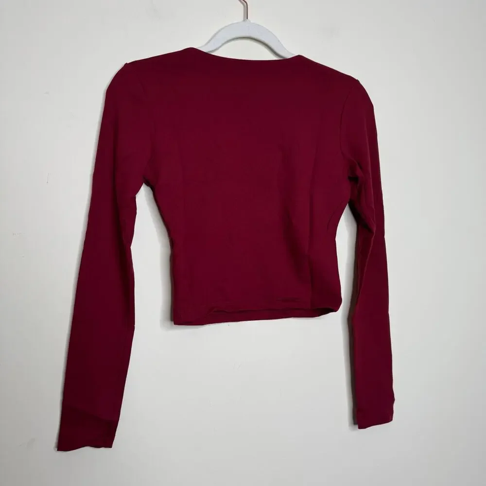 Susana Monaco Long Sleeve Crewneck Crop Top in Beaujolais NWT Size Large